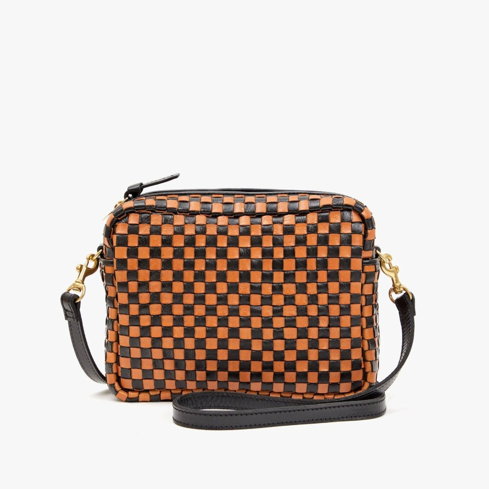 Midi Sac, Black and Natural Woven Checker