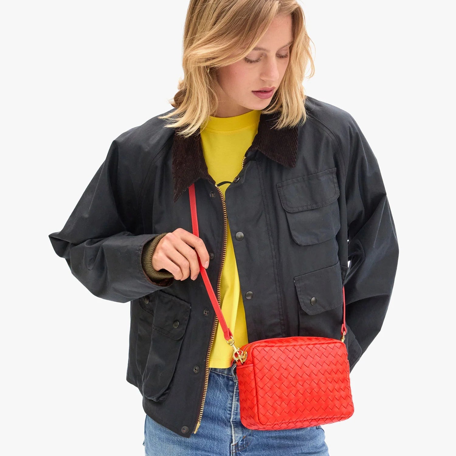 Midi Sac, Woven Diagonal, Bright Poppy