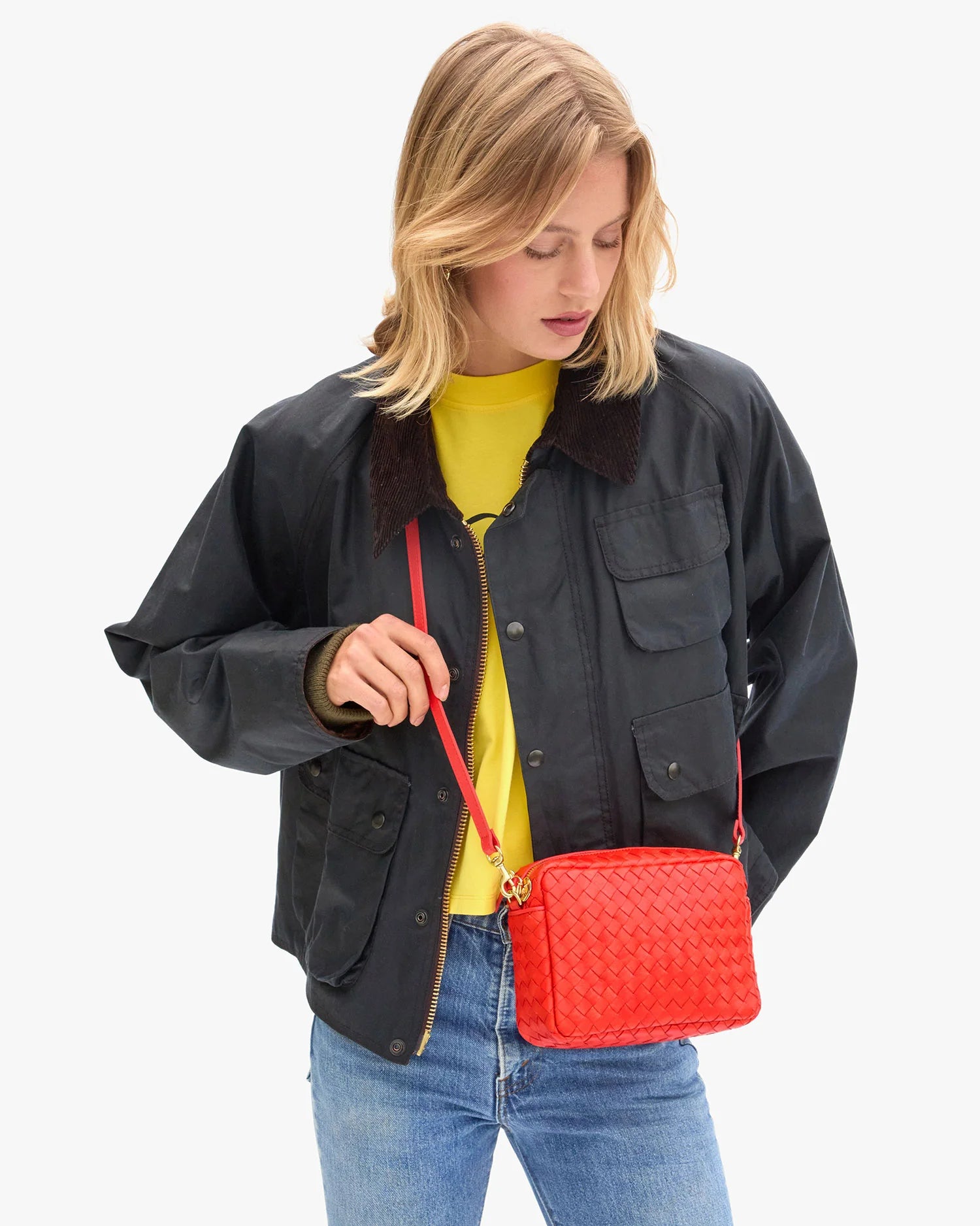 Midi Sac, Woven Diagonal, Bright Poppy