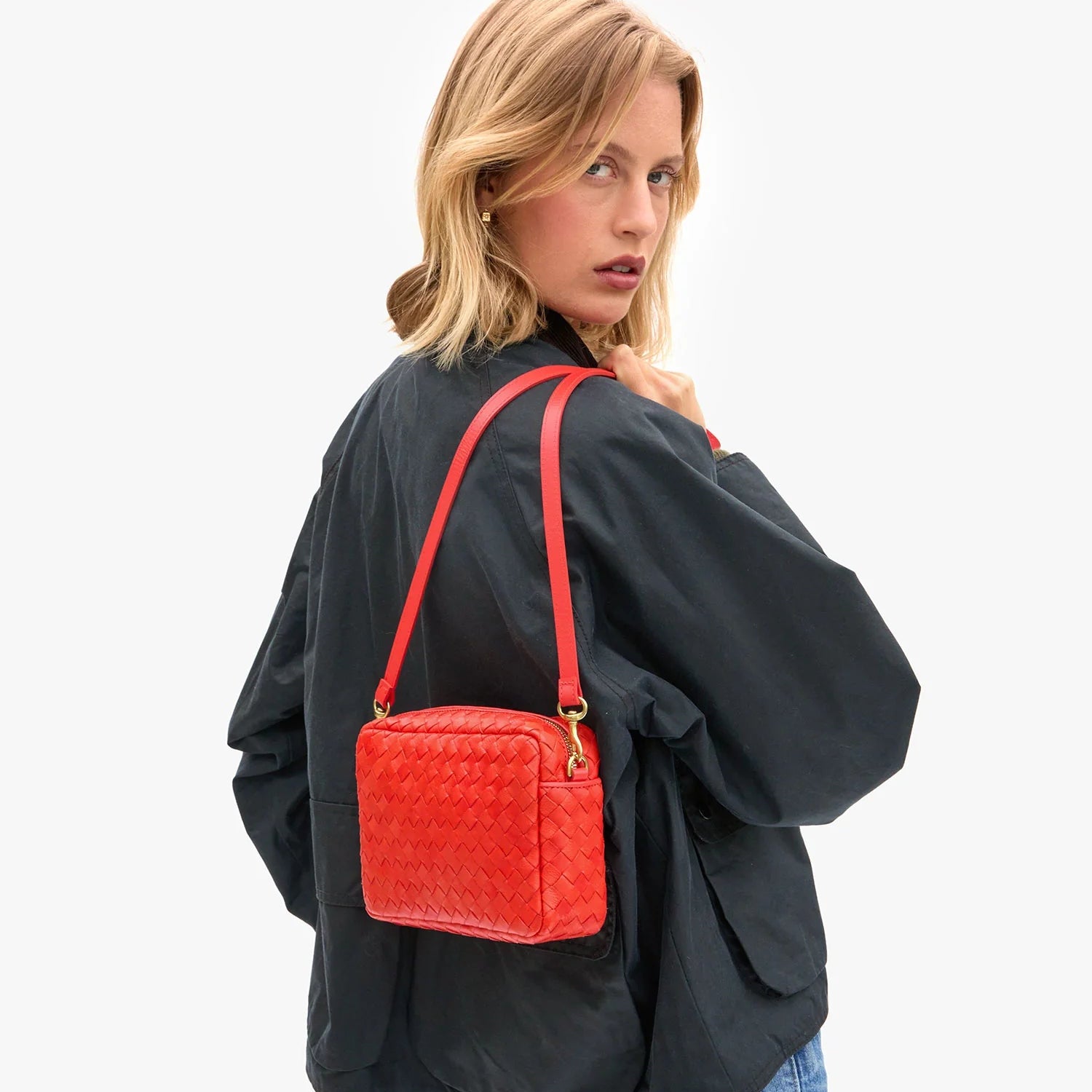 Midi Sac, Woven Diagonal, Bright Poppy