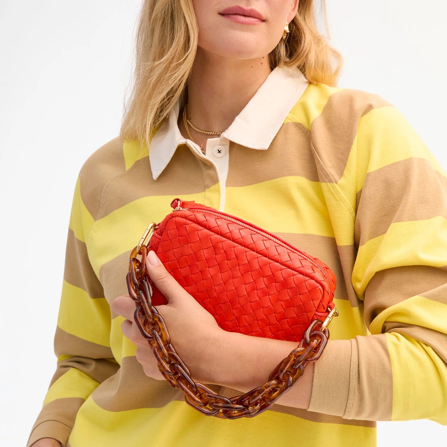 Midi Sac, Woven Diagonal, Bright Poppy