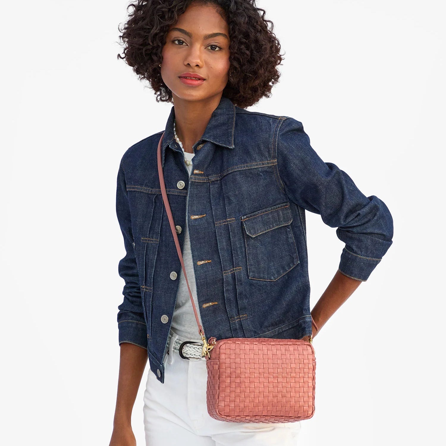Midi Sac, Rose Clay Woven Checker