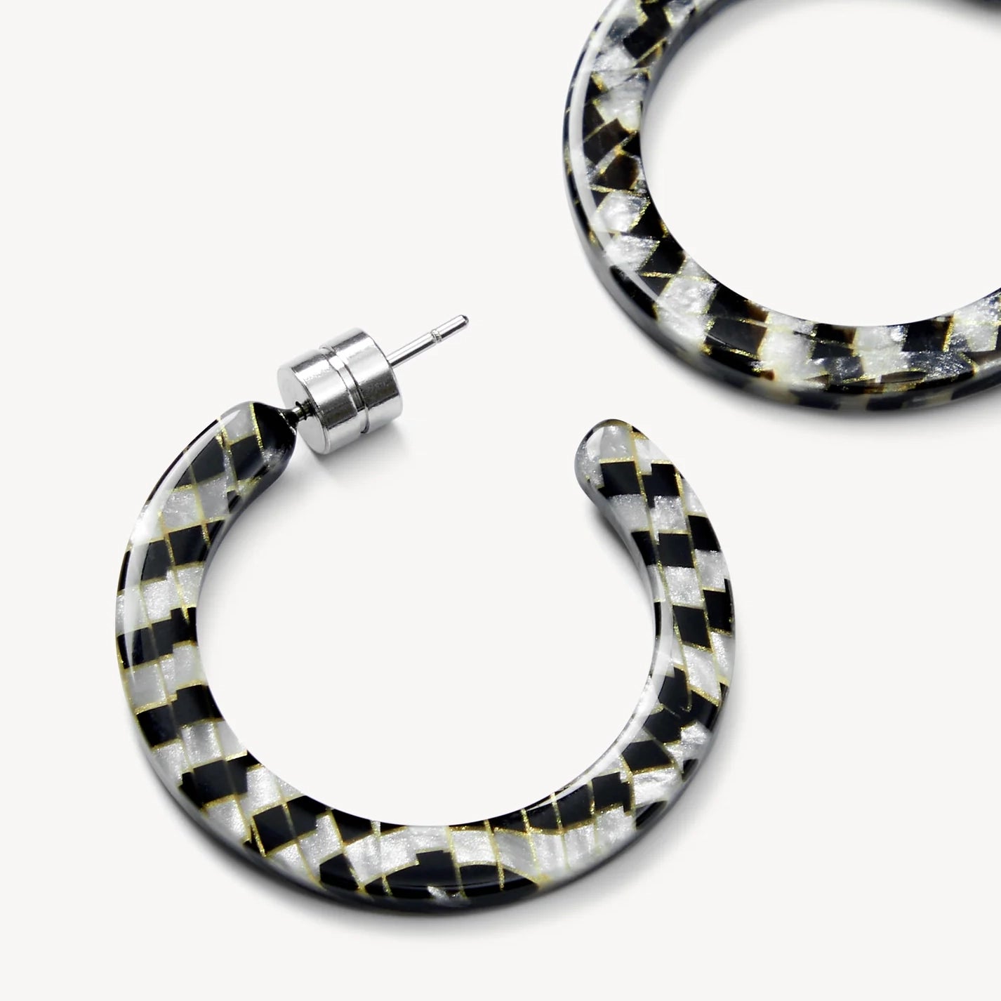 Mini Hoop Earrings, Perle Noir