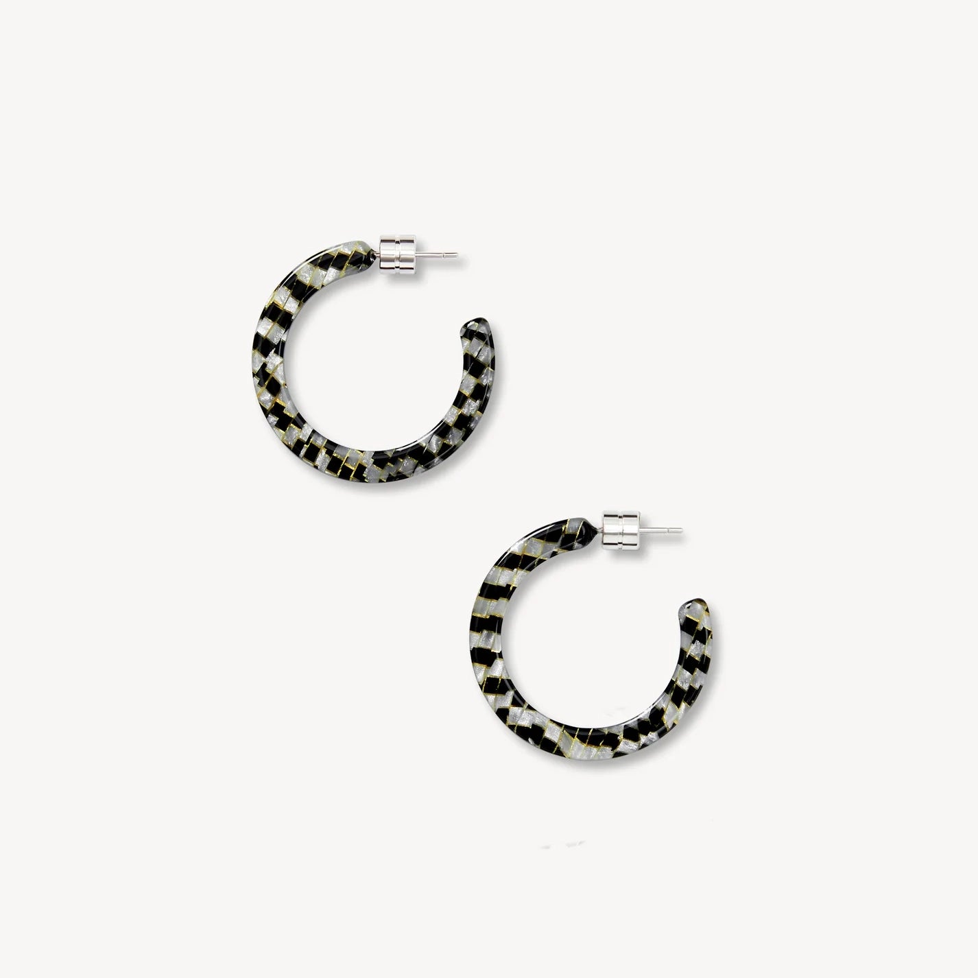 Mini Hoop Earrings, Perle Noir