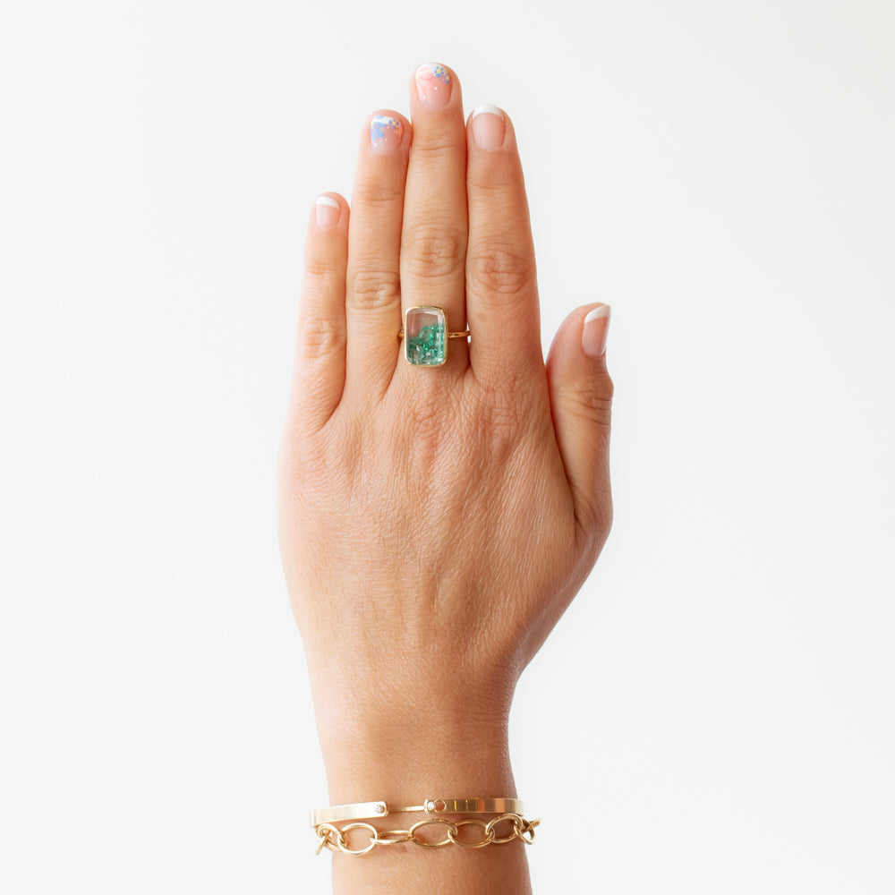 Ten Fourteen Rose Cut Emerald Ring