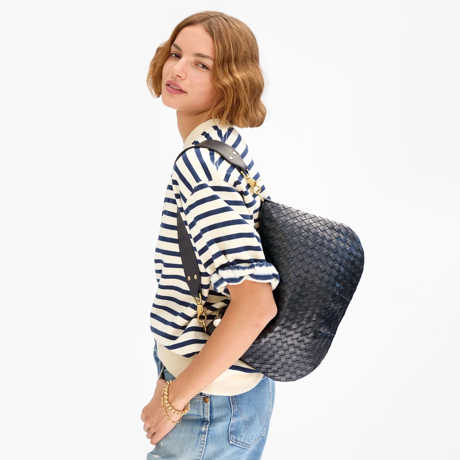 Moyen Messenger, Twilight Navy Medium Woven Diagonal