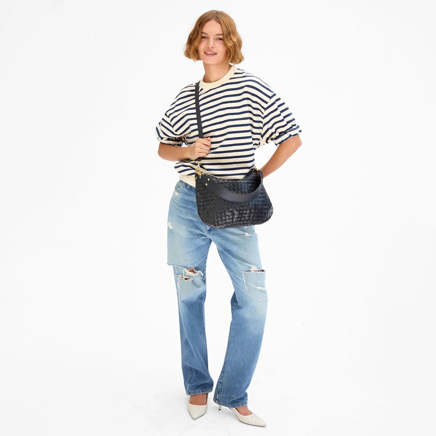 Moyen Messenger, Twilight Navy Medium Woven Diagonal