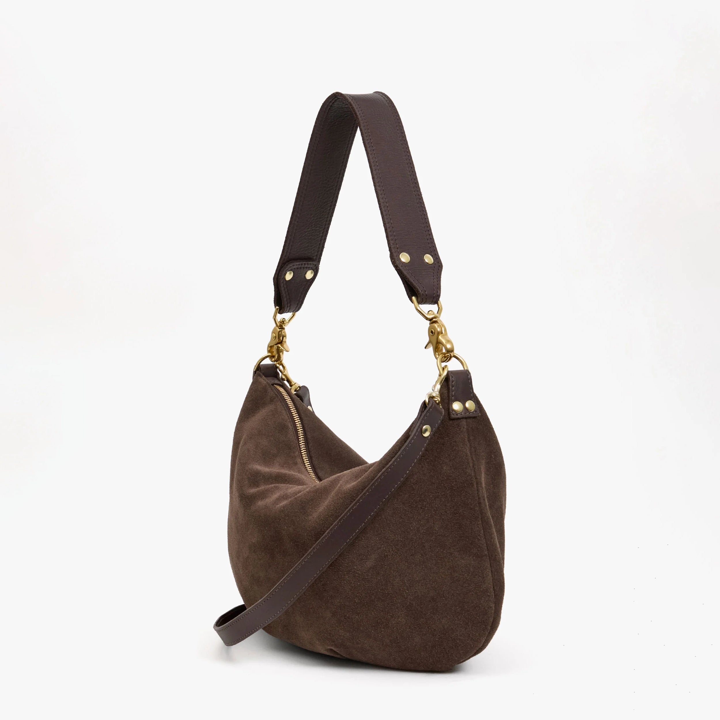 Moyen Messenger Bag, Chocolate Suede