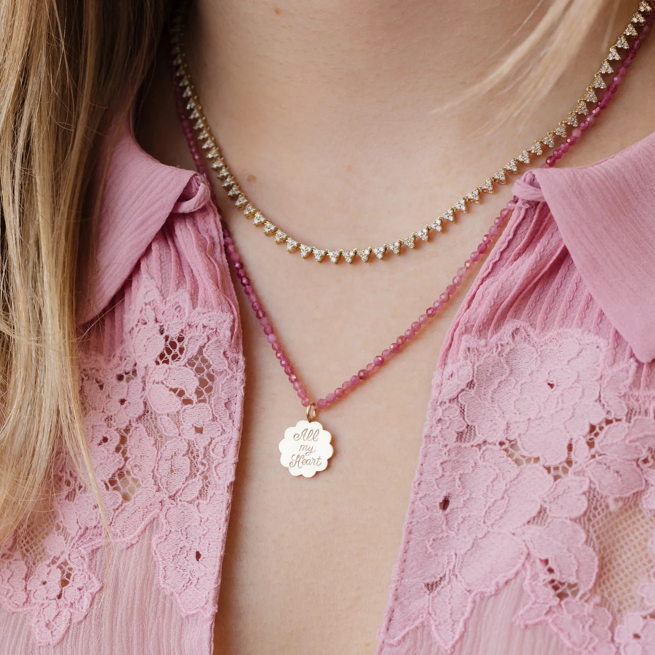 "All My Heart" Engraved Scalloped Edge Charm