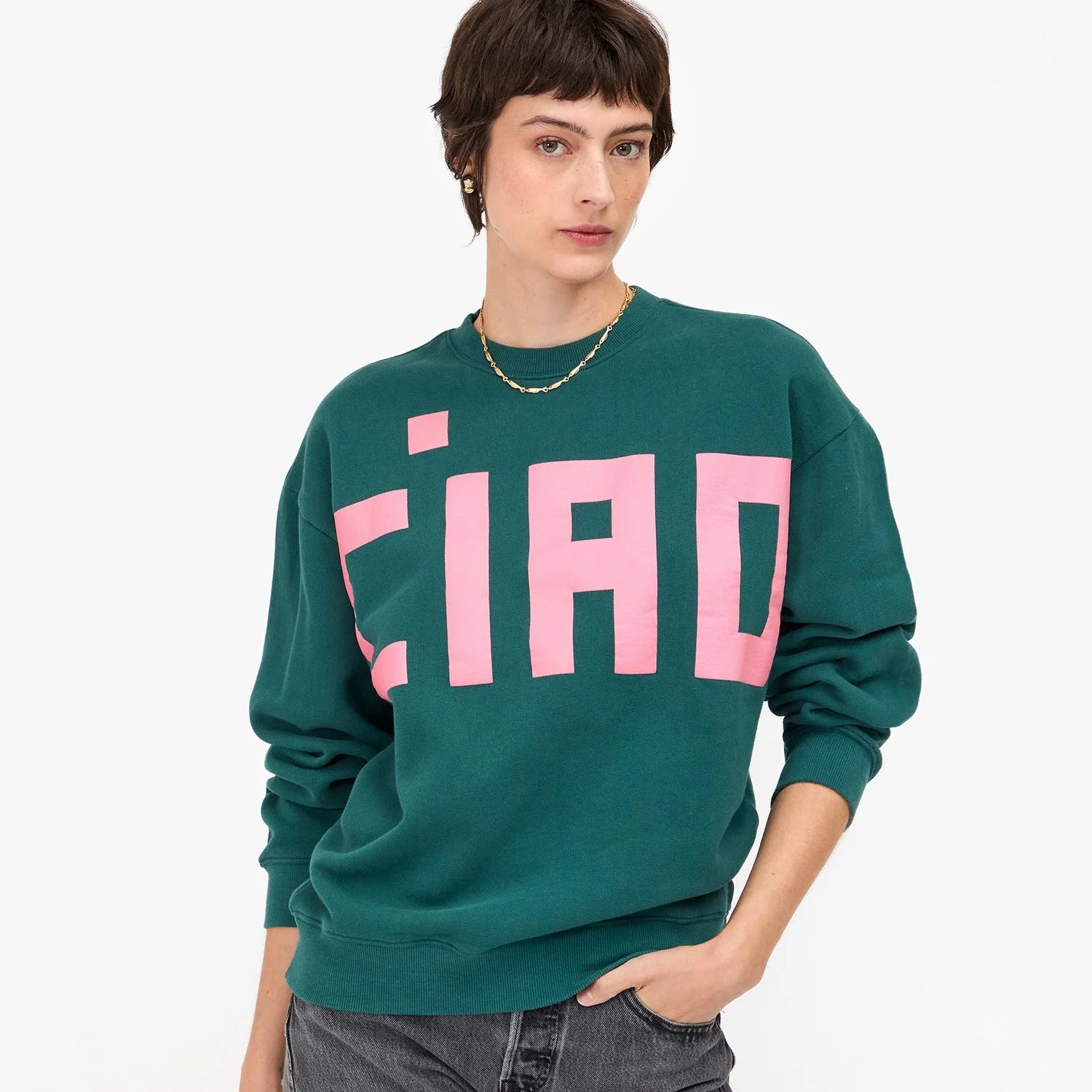 Oversized Sweatshirt, Deep Pine with Petal Grand Block Ciao