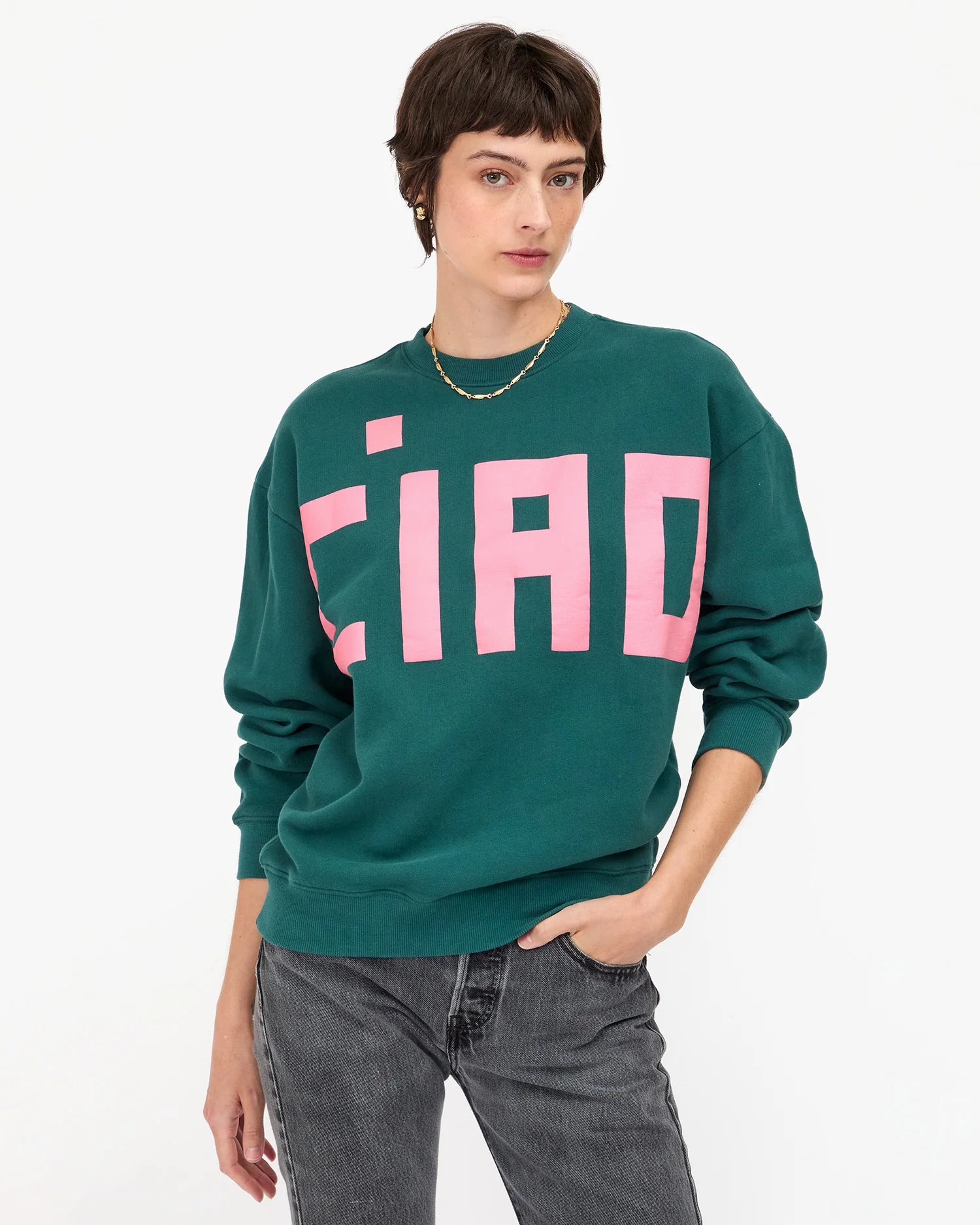 Oversized Sweatshirt, Deep Pine with Petal Grand Block Ciao