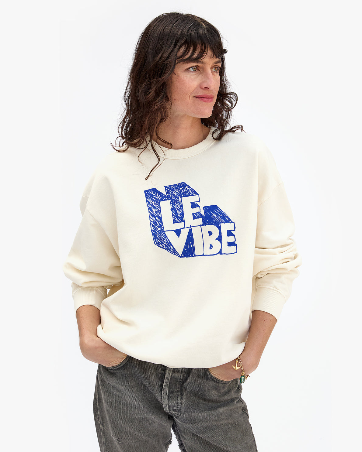 Oversized Le Vibe Sweatshirt, Cobalt on Cream – LAPIS