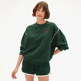 Oversized Sweatshirt, Deep Forest with Cream Piping & Geo Embroidery