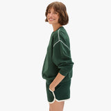 Oversized Sweatshirt, Deep Forest with Cream Piping & Geo Embroidery