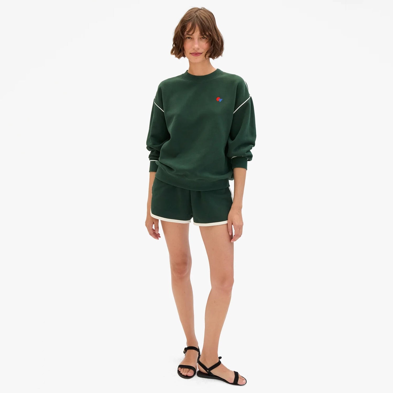 Le Jogging Short, Deep Forest with Cream Piping