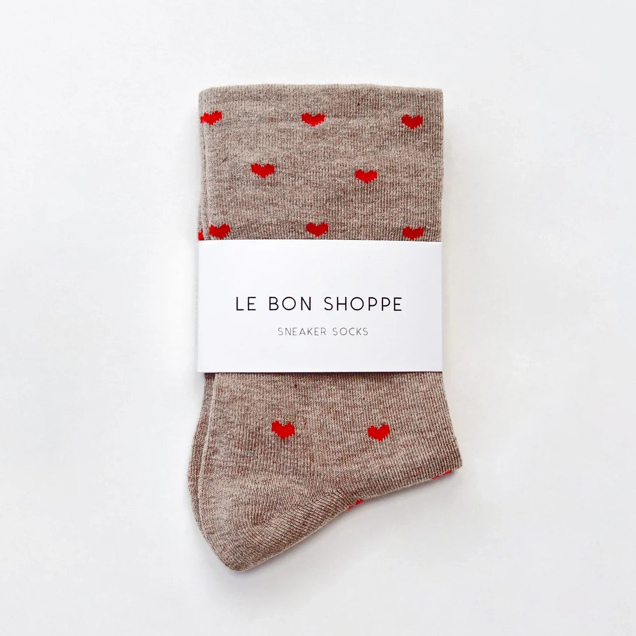 Heart Sneaker Socks, Latte / Red