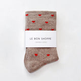 Heart Sneaker Socks, Latte / Red