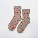 Heart Sneaker Socks, Latte / Red