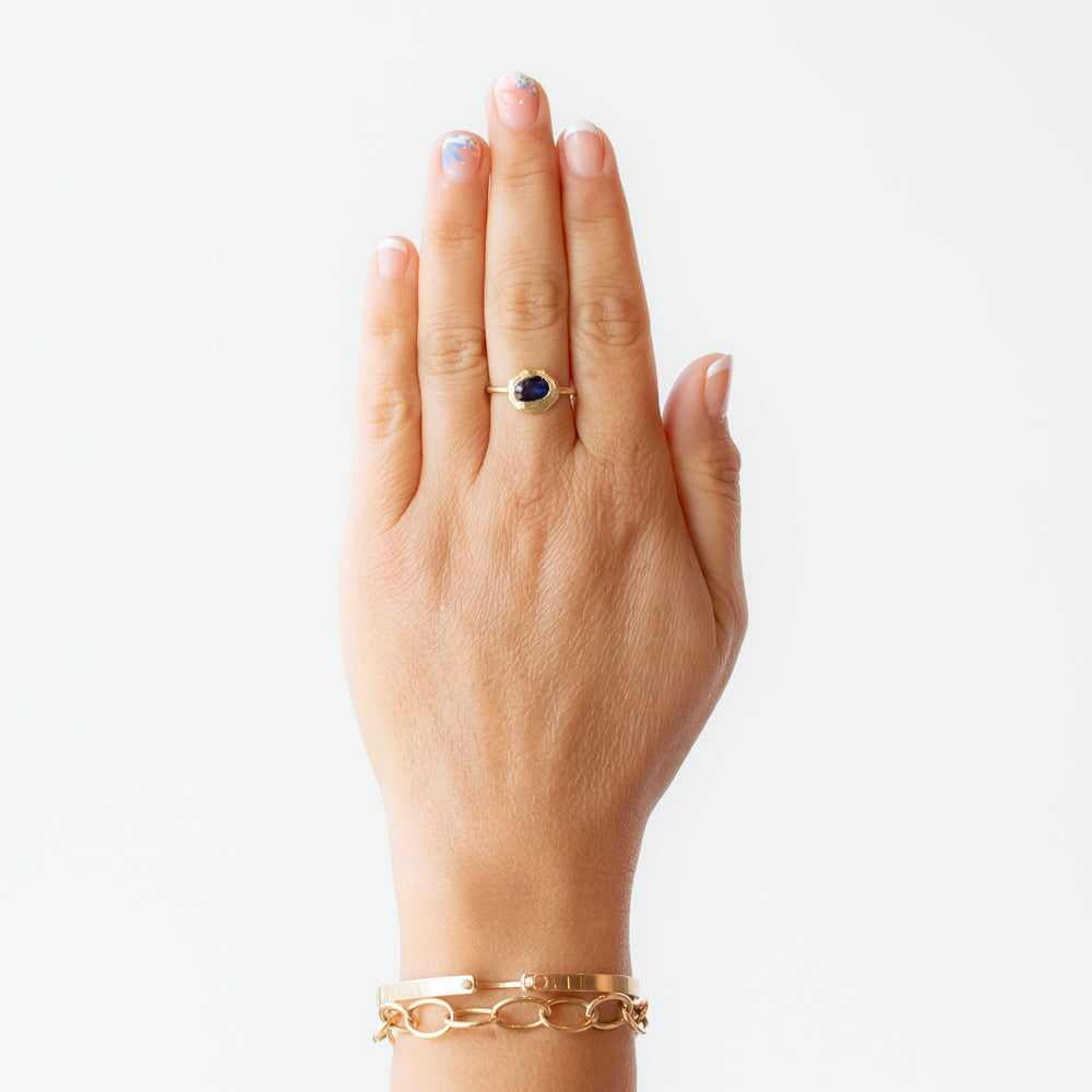 Rose Cut Dark Blue Sapphire Ring