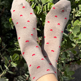Heart Sneaker Socks, Latte / Red