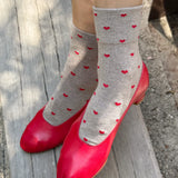 Heart Sneaker Socks, Latte / Red