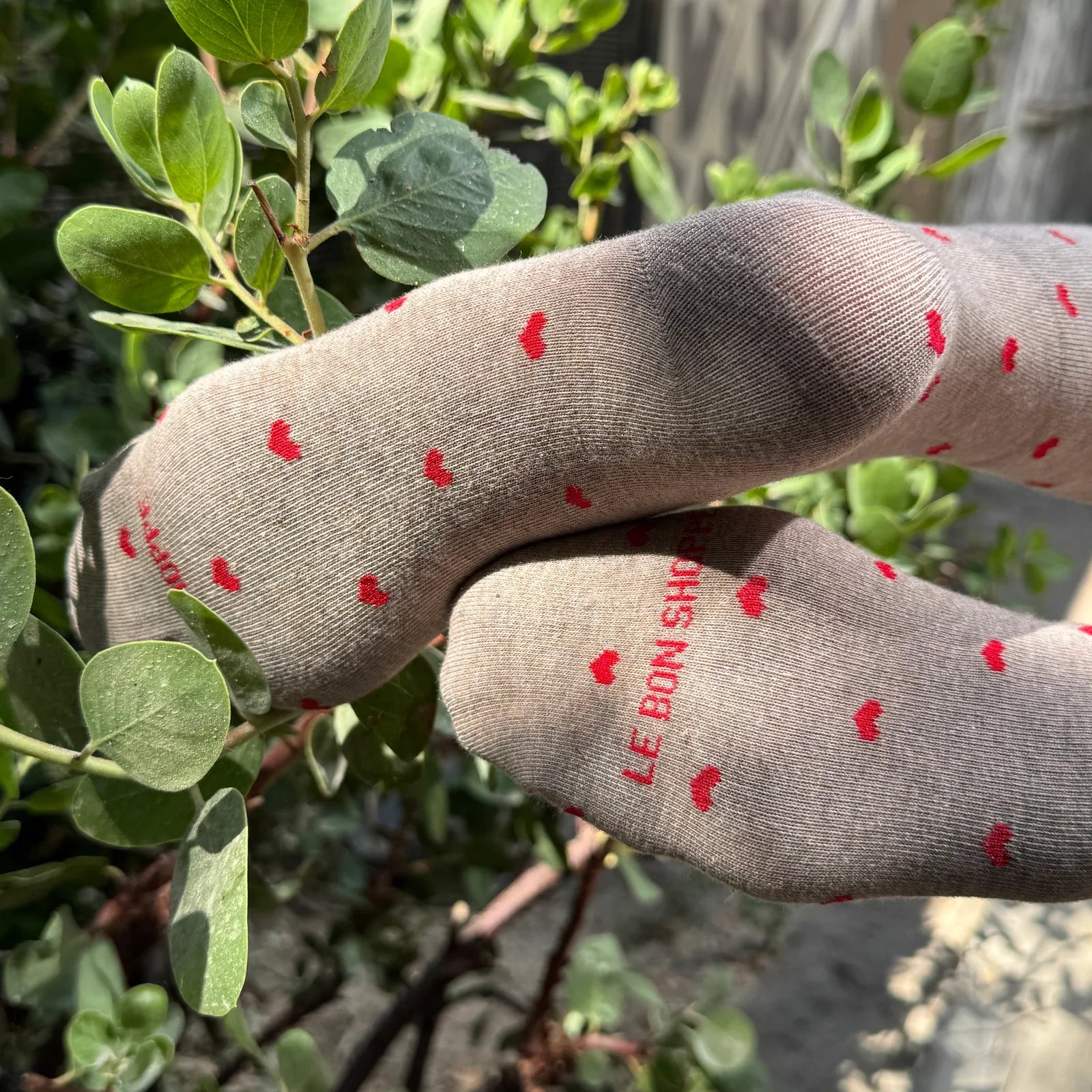 Heart Sneaker Socks, Latte / Red