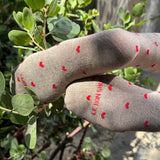 Heart Sneaker Socks, Latte / Red