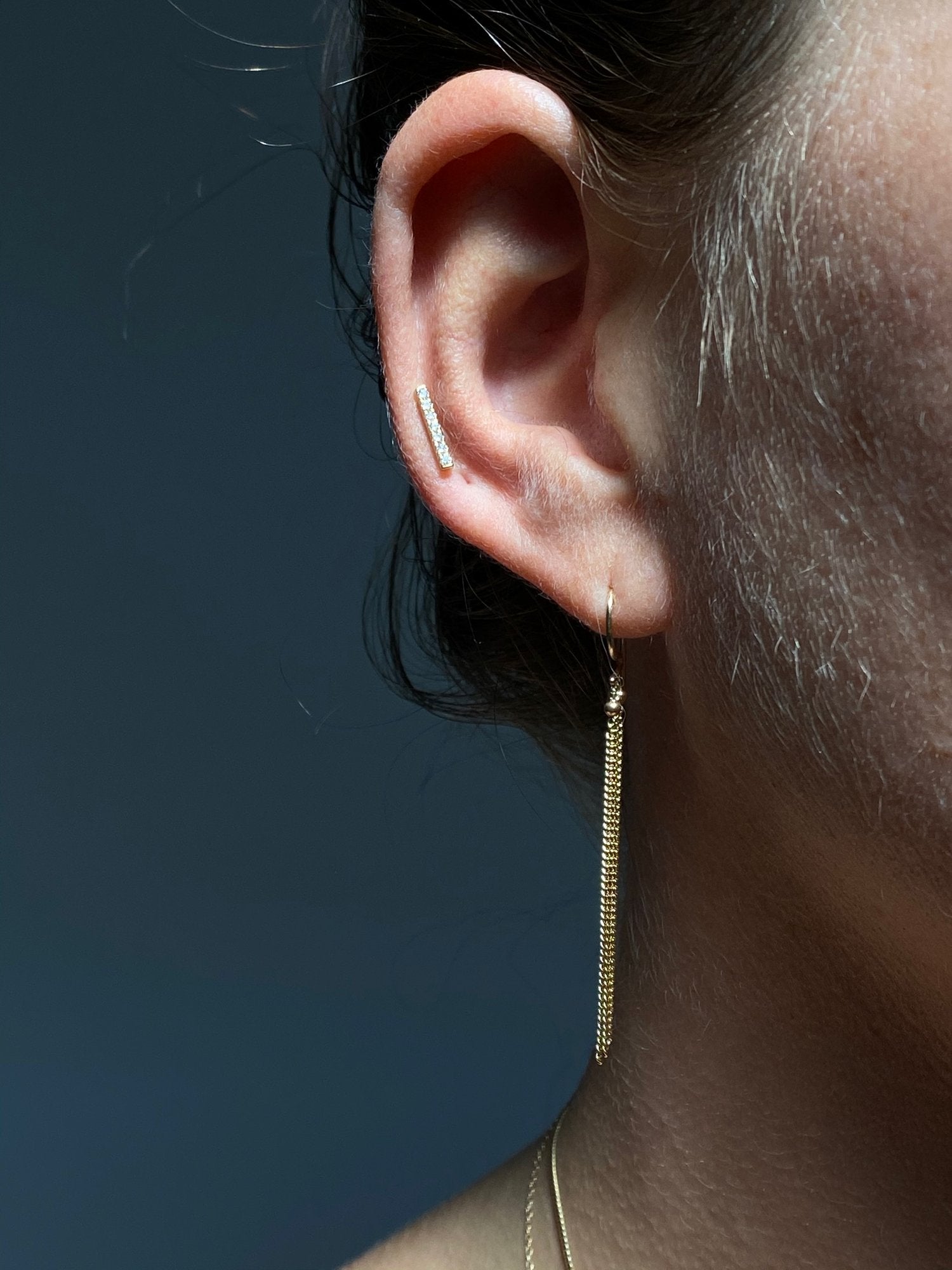 Pave Diamond Bar Stud Earring (Single)