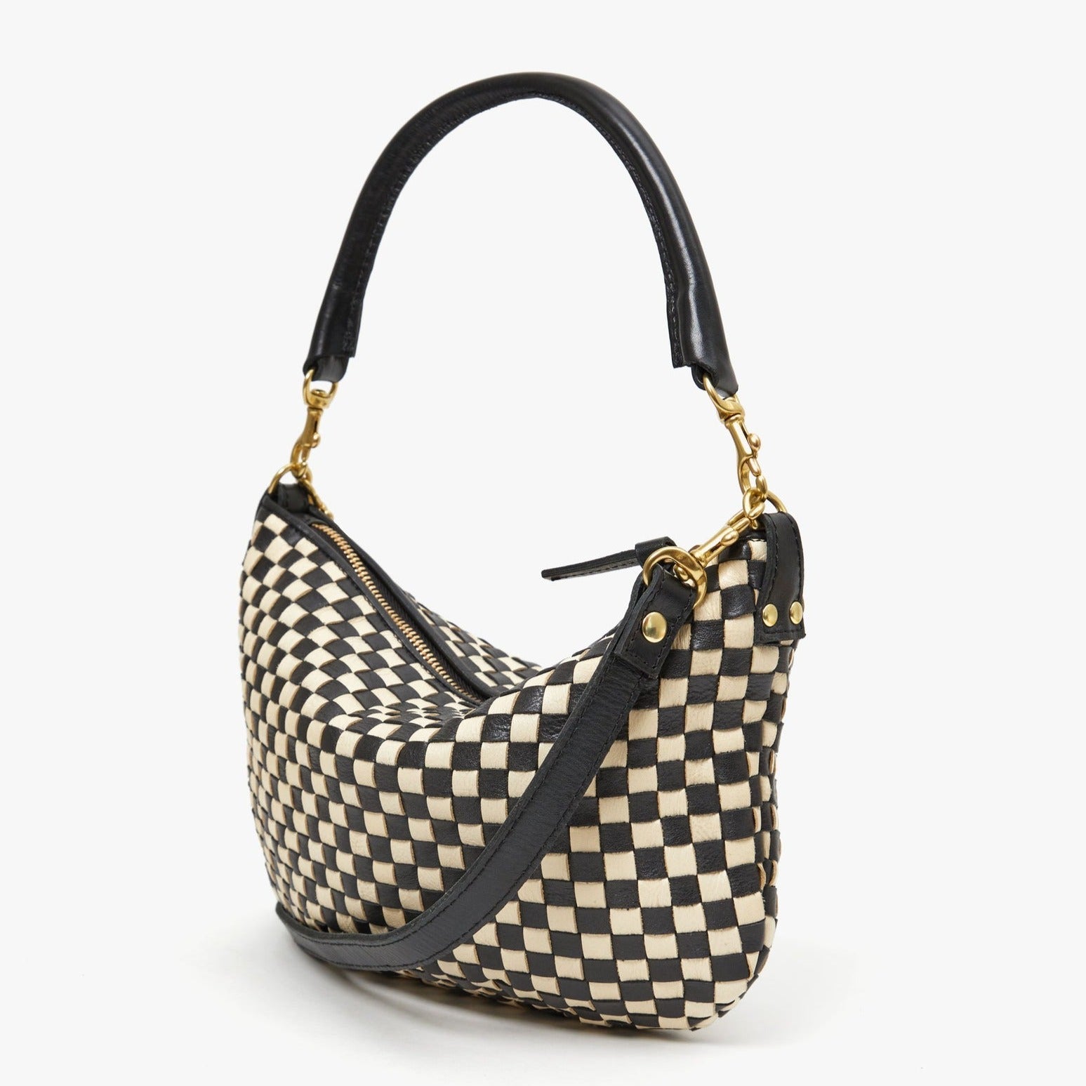 Petit Moyen Messenger, Black and Cream Woven Checker