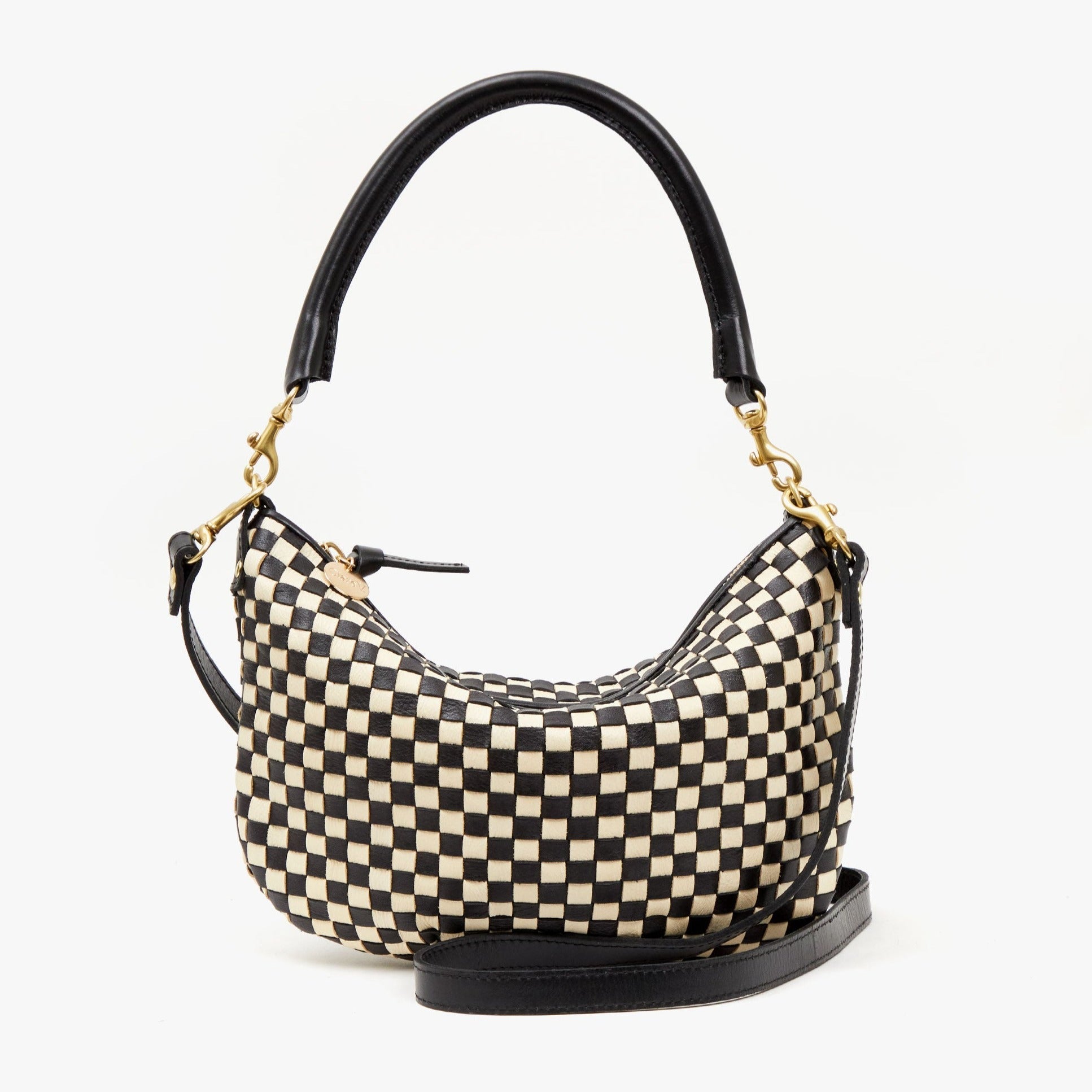 Petit Moyen Messenger, Black and Cream Woven Checker
