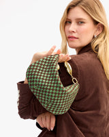 Petit Moyen Messenger, Leather and Suede Woven Checker, Deep Pine/Chocolate