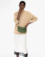 Petit Moyen Messenger, Leather and Suede Woven Checker, Deep Pine/Chocolate
