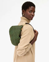 Petit Moyen Messenger, Leather and Suede Woven Checker, Deep Pine/Chocolate