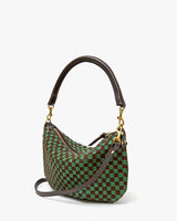 Petit Moyen Messenger, Leather and Suede Woven Checker, Deep Pine/Chocolate