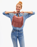Petit Moyen Messenger, Suede Fringe, Rose Clay