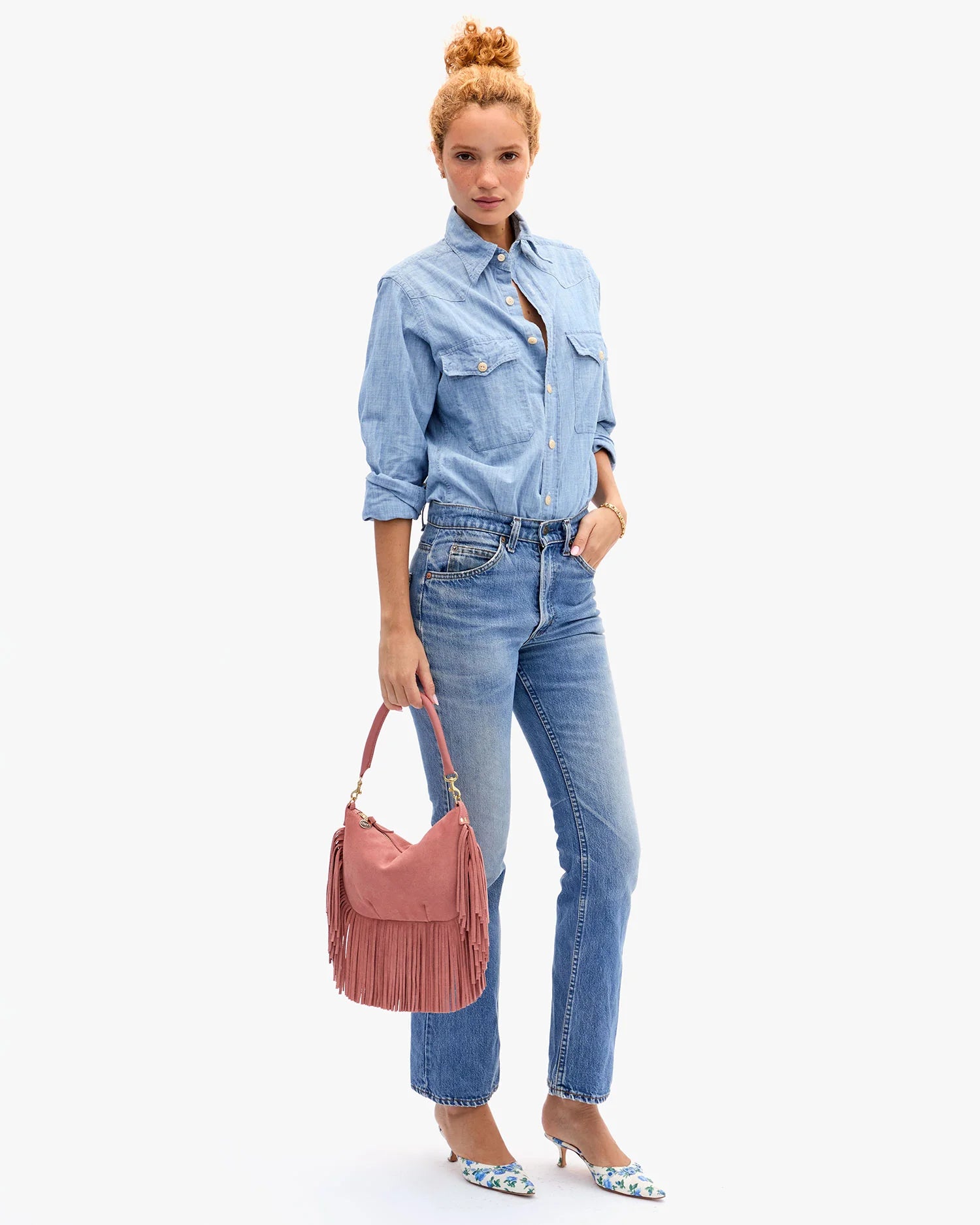 Petit Moyen Messenger, Suede Fringe, Rose Clay