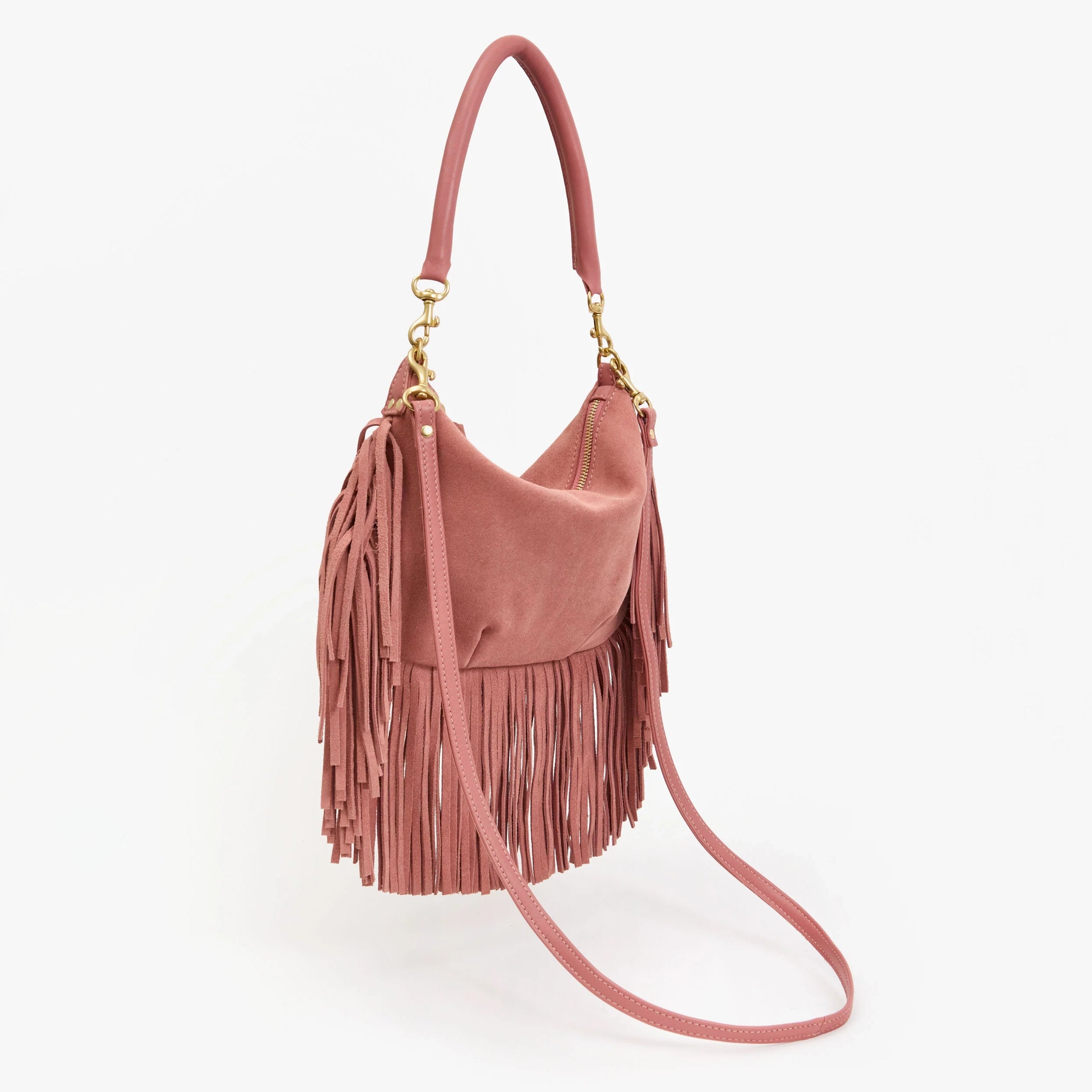 Petit Moyen Messenger, Suede Fringe, Rose Clay