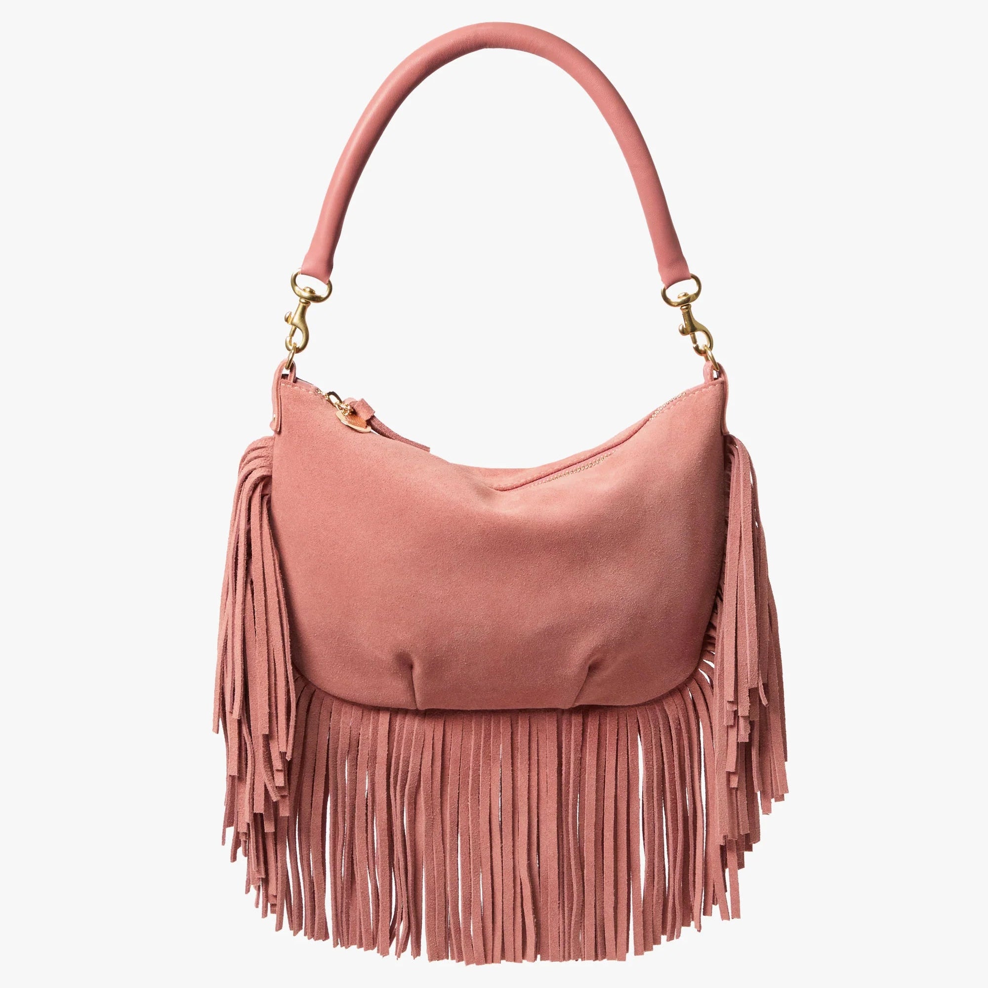 Petit Moyen Messenger, Suede Fringe, Rose Clay