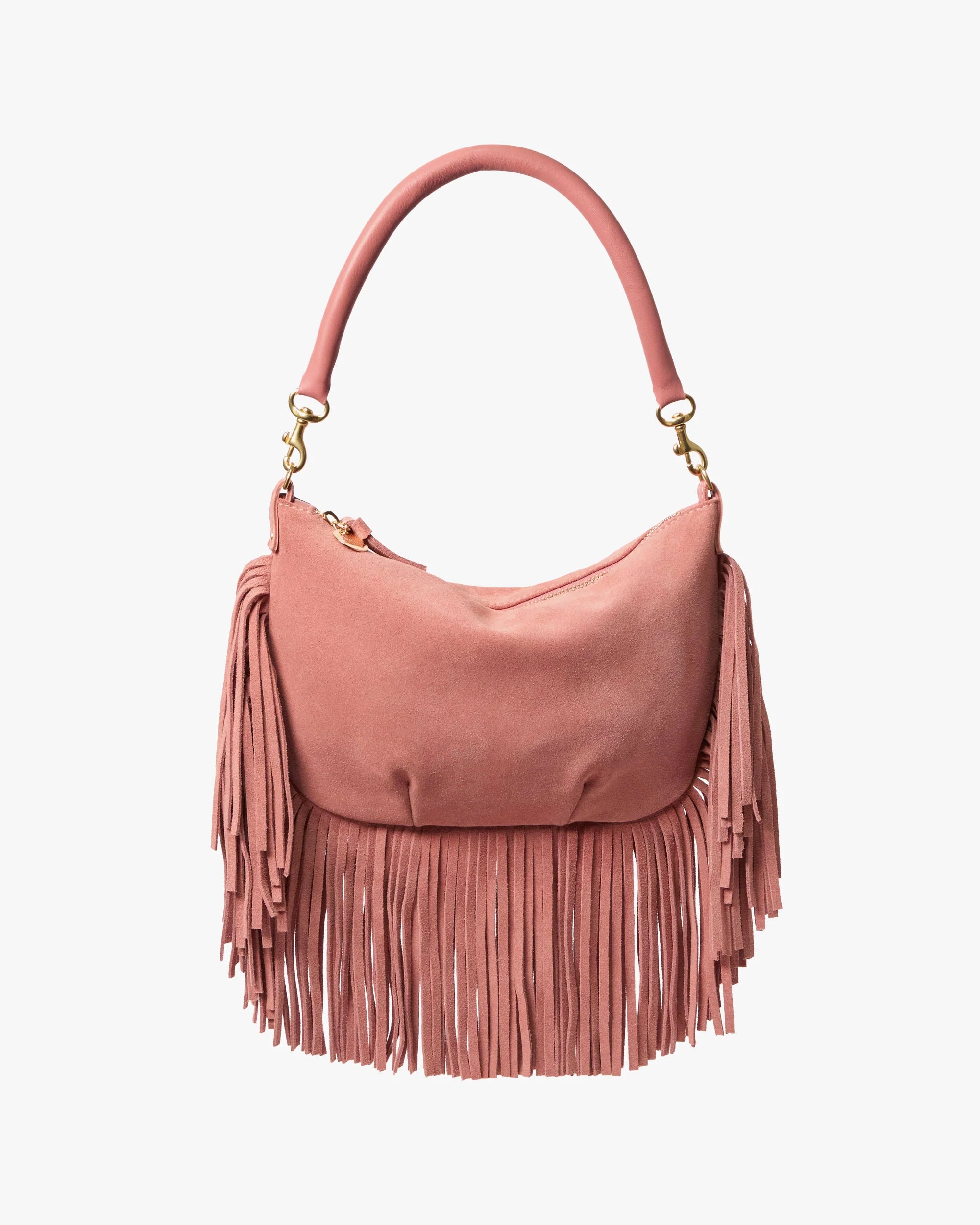 Petit Moyen Messenger, Suede Fringe, Rose Clay