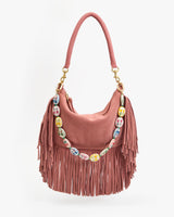 Petit Moyen Messenger, Suede Fringe, Rose Clay