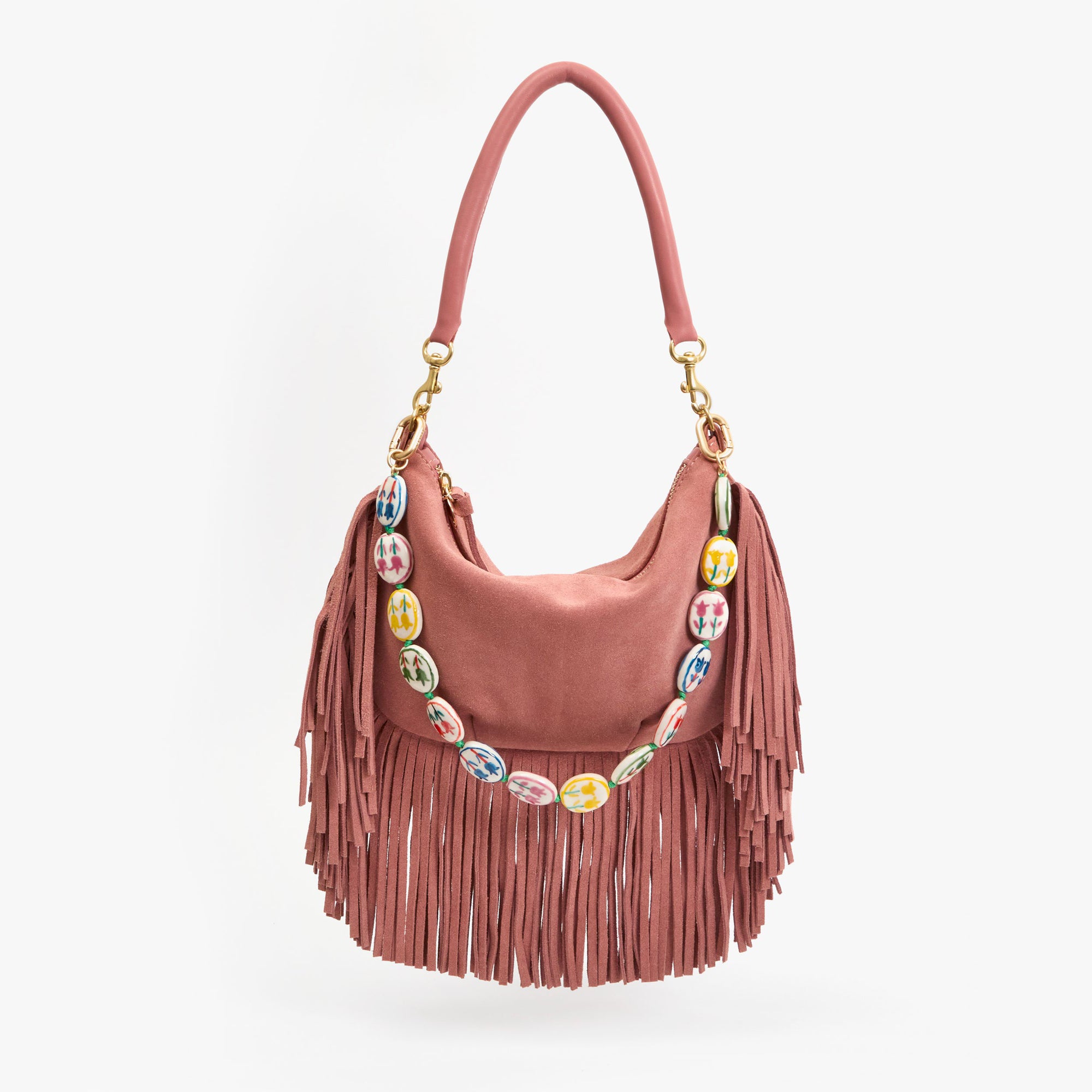 Petit Moyen Messenger, Suede Fringe, Rose Clay