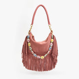 Petit Moyen Messenger, Suede Fringe, Rose Clay