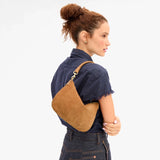 Petit Moyen Messenger, Caramel Suede with Whipstitch Detail