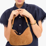 Petit Moyen Messenger, Caramel Suede with Whipstitch Detail