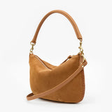 Petit Moyen Messenger, Caramel Suede with Whipstitch Detail
