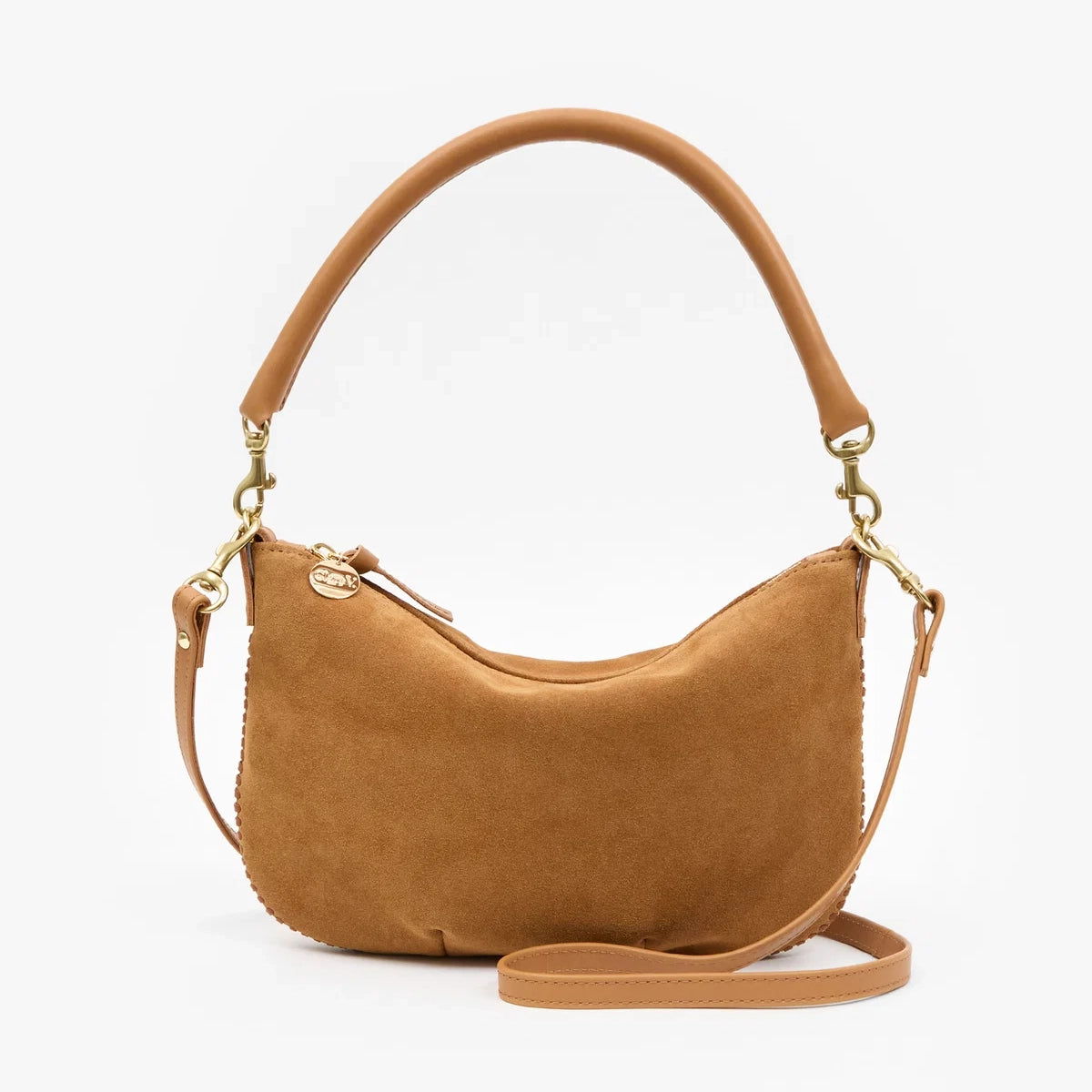 Petit Moyen Messenger, Caramel Suede with Whipstitch Detail