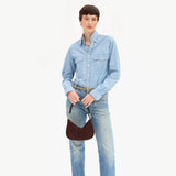 Petit Moyen Messenger, Truffle Suede with Whipstitch