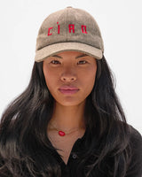 Wool Baseball Hat, Taupe and Red Embroidered Ciao