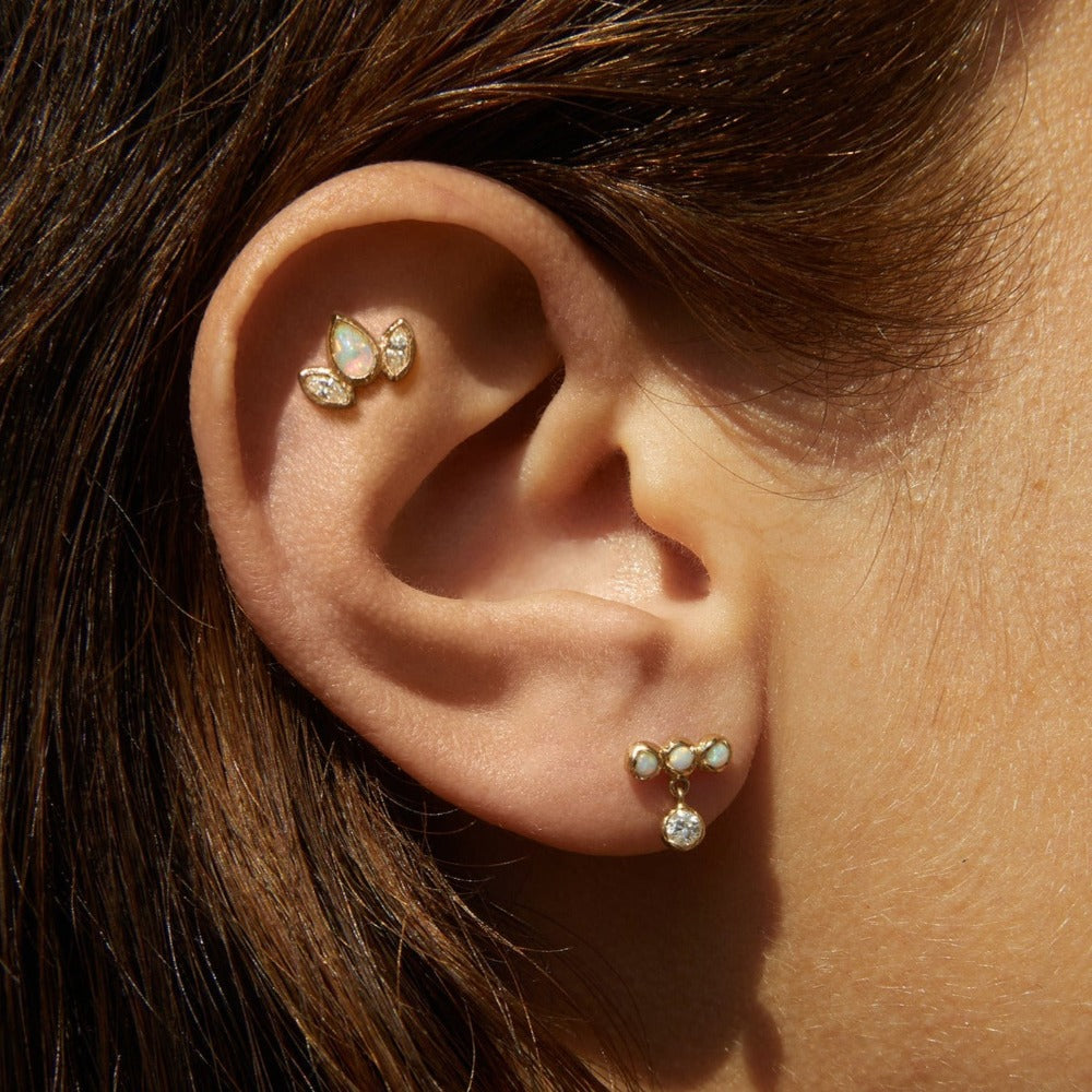 Opal and Diamond Marquise Pear Stud Earring (Single)