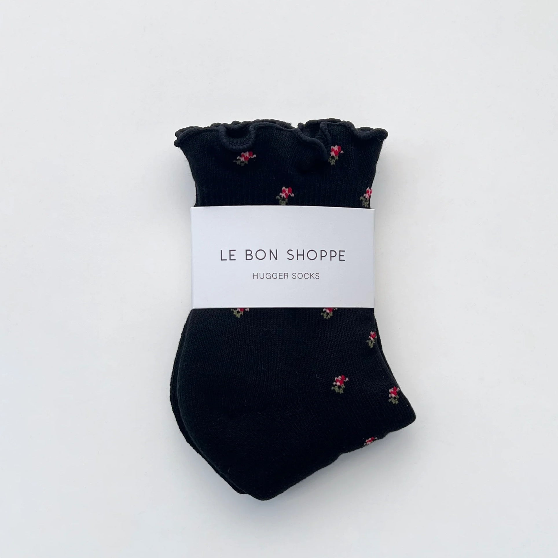 Ruffled Hugger Crew Socks, Black Petal